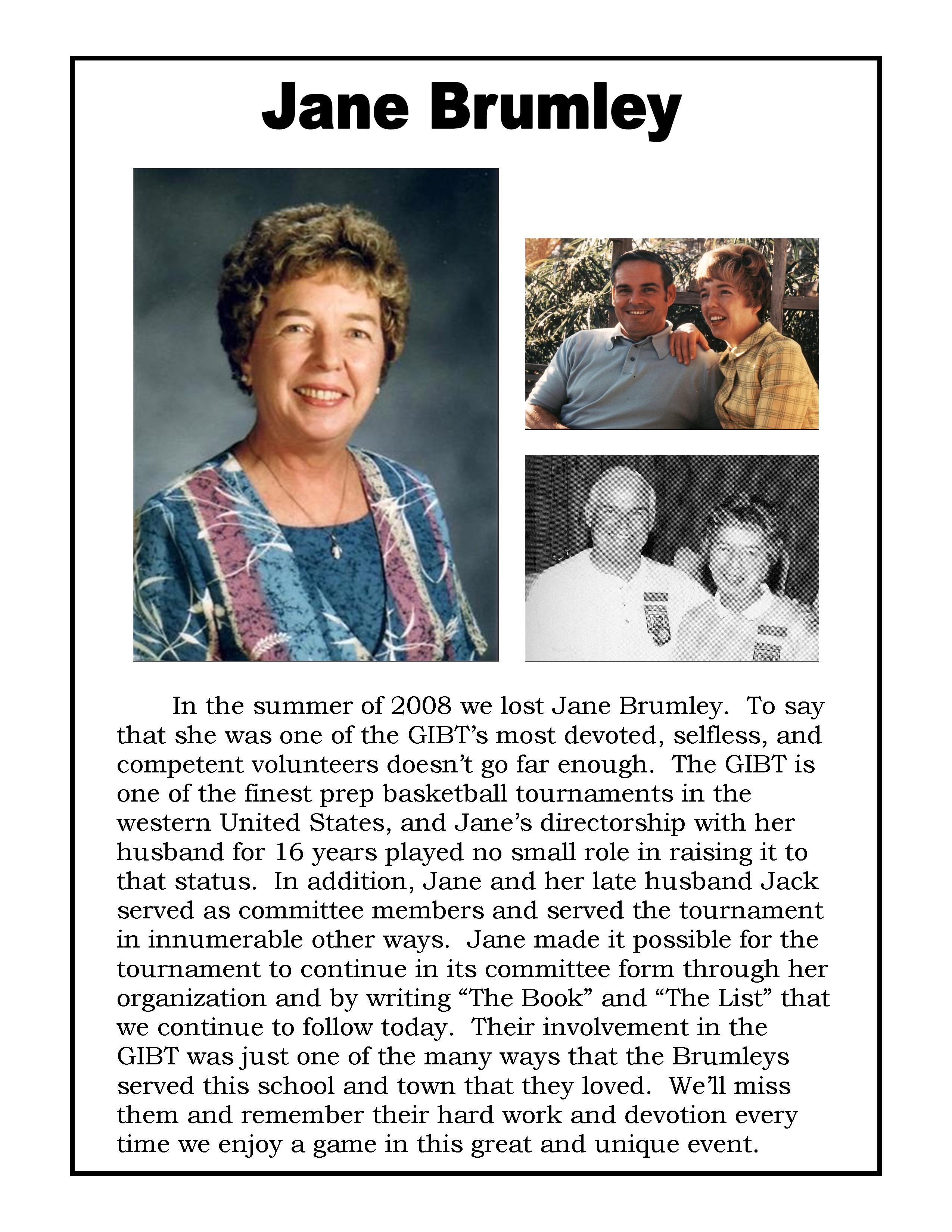 2008 Tournament dedication to Jane Brumley